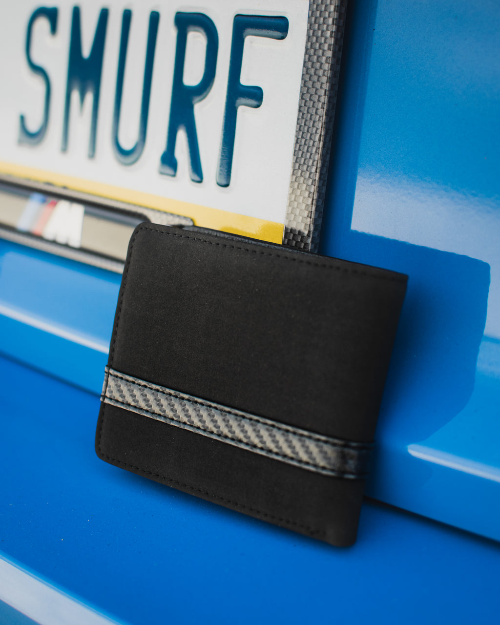 Shelby Cobra Wallet, Alcantara Blue Stripes