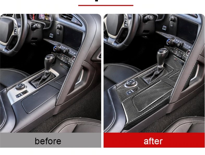 DynaCarbon™️  Car Gear Shift Panel Center Console Carbon Fiber Overlay for Chevrolet Corvette 2014-2019