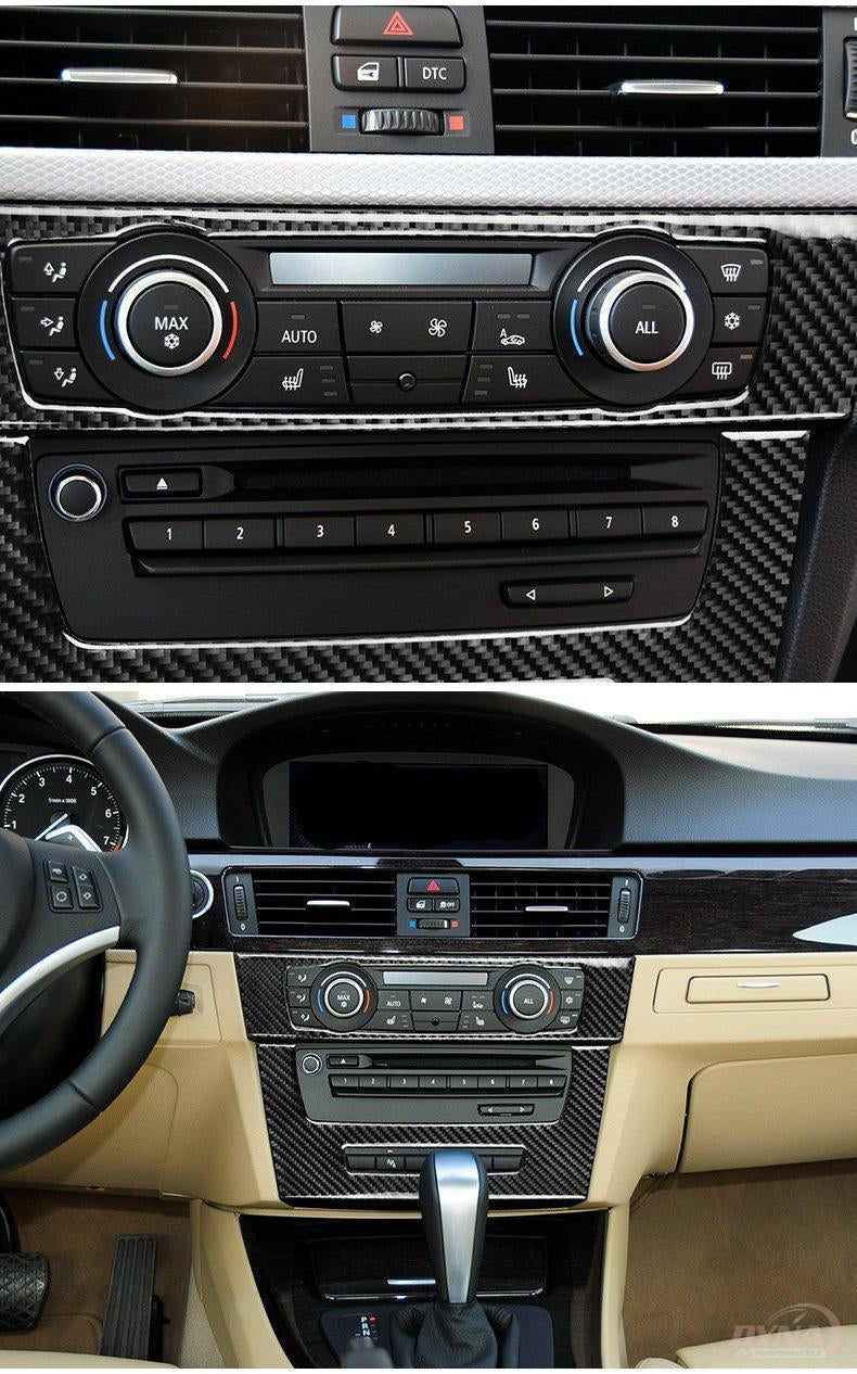 Carbon Fiber Center Console CD AC Panel Cover Trim For BMW E90 E92 E93  3-Series