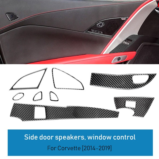 DynaCarbon™️ Carbon Fiber Side Door Window Control 8 PCS Kit Carbon Fiber for Chevrolet Corvette 2014-2019